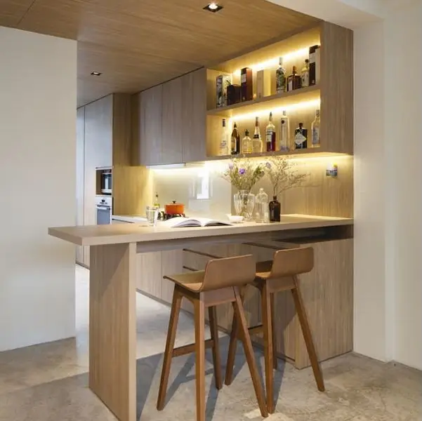 Mini Bar Dapur Kecil Warna Kayu Terang (Light Oak / Maple)